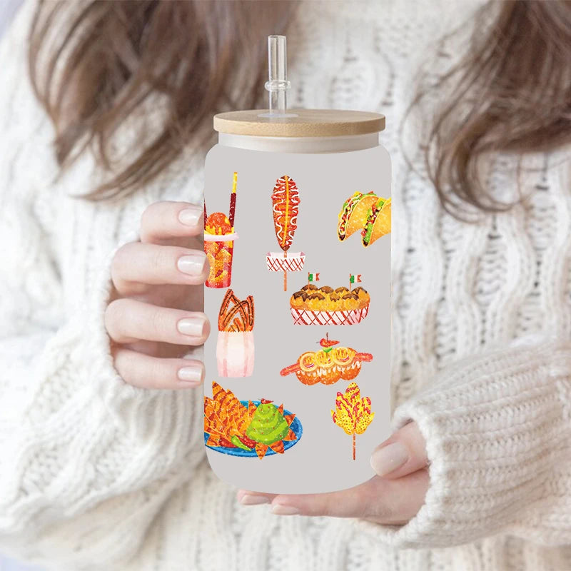 Mexican Style UV DTF Cups Wrap Mexican Pan Breads Ticker DIY Label Transfer Sticker Waterproof Print 16Oz D7171