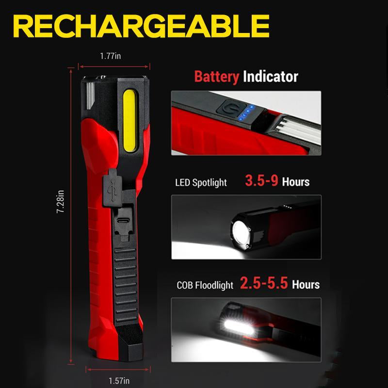 Rechargeable Work Light, 1200 Lumens Magnetic Work Light with 160° Rotating Swivel Head, Led Work Light, 6 Lighting Modes Mechanic Light for Car Repairing, Emergency