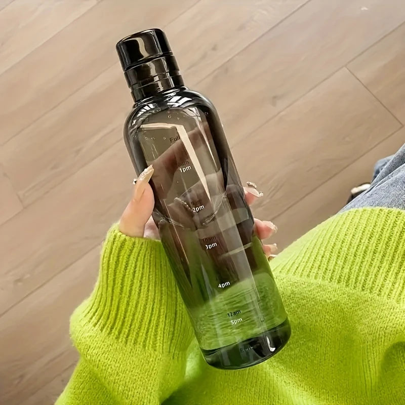 500Ml/16.9Oz Transparent Plastic Sport Water Bottle Time Marker Leakproof Juice Milk Cup Portable Kid School Gym Sport Cup