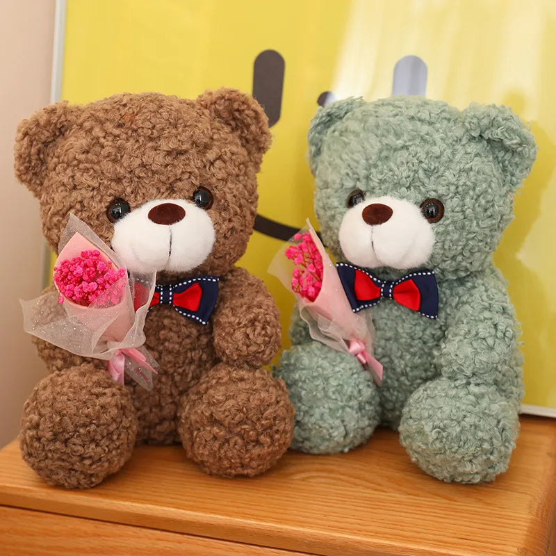 25Cm Kawaii Hug Bouquet Teddy Bear Plush Toy Stuffed Super Soft Bow Tie Bear Children'S Doll Girlfriend Kids Baby Christmas Gift