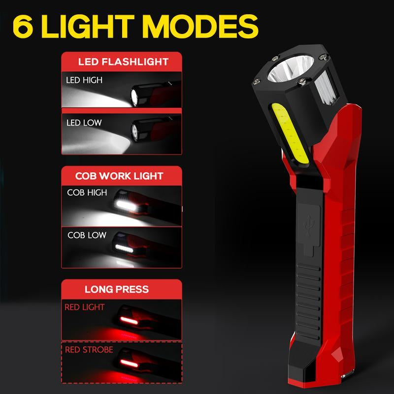 Rechargeable Work Light, 1200 Lumens Magnetic Work Light with 160° Rotating Swivel Head, Led Work Light, 6 Lighting Modes Mechanic Light for Car Repairing, Emergency
