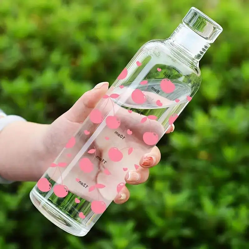 500Ml/16.9Oz Transparent Plastic Sport Water Bottle Time Marker Leakproof Juice Milk Cup Portable Kid School Gym Sport Cup