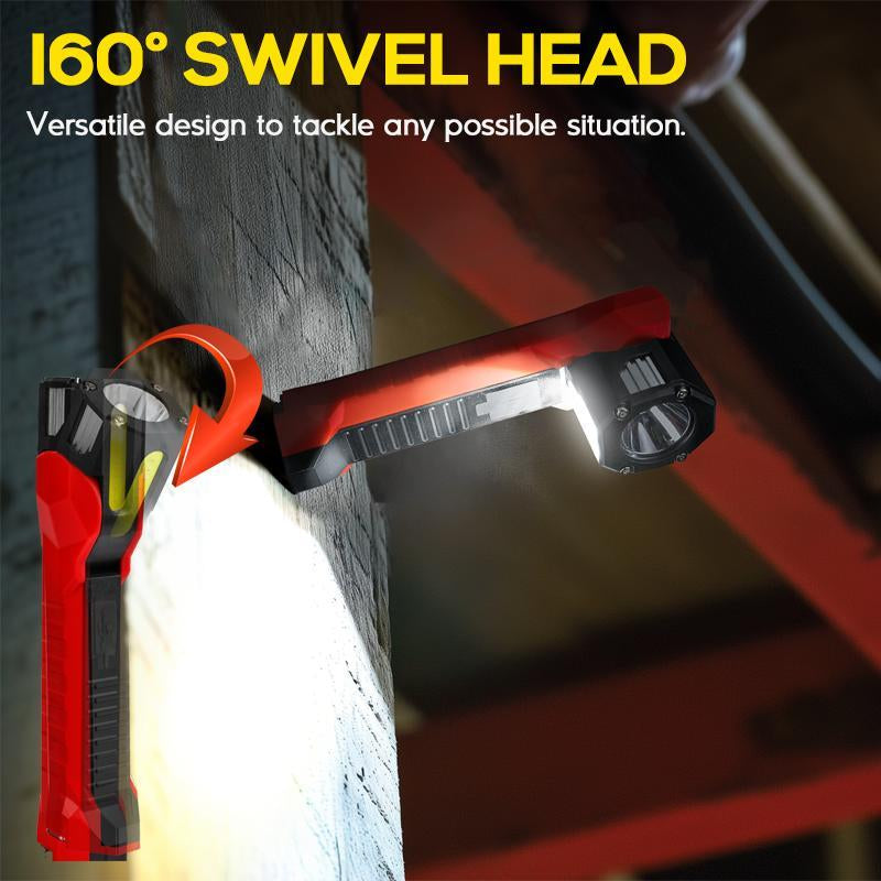 Rechargeable Work Light, 1200 Lumens Magnetic Work Light with 160° Rotating Swivel Head, Led Work Light, 6 Lighting Modes Mechanic Light for Car Repairing, Emergency