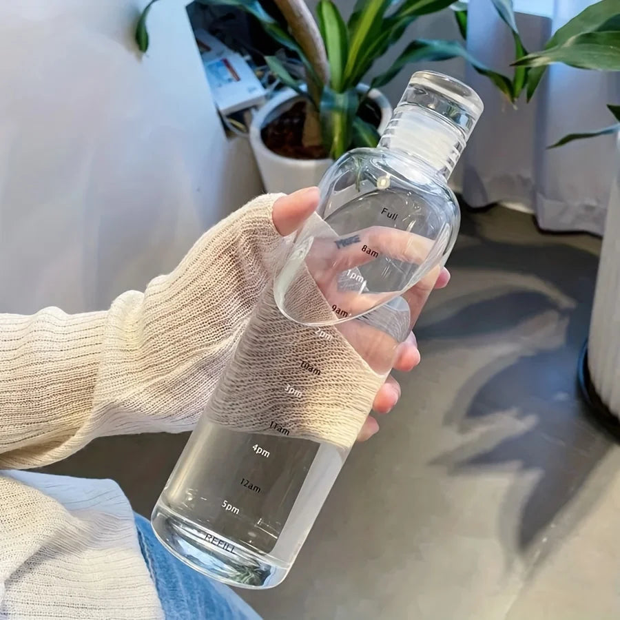 500Ml/16.9Oz Transparent Plastic Sport Water Bottle Time Marker Leakproof Juice Milk Cup Portable Kid School Gym Sport Cup