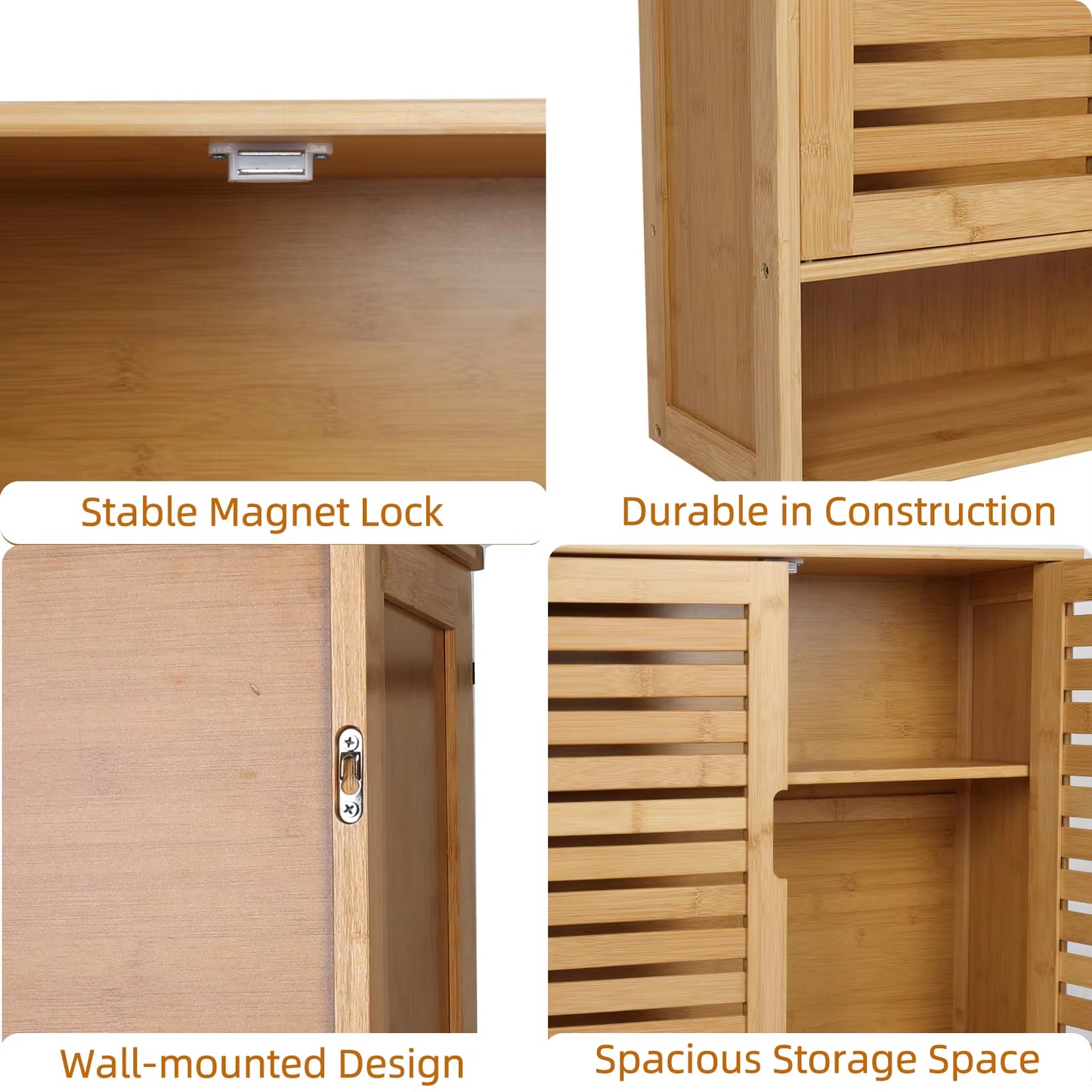 Natural Bamboo Wall-Mounted Bathroom and Kitchen Cabinet with 3-Tier Storage Organizer