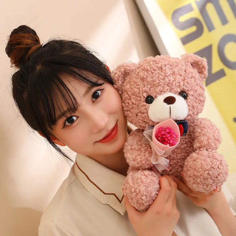 25Cm Kawaii Hug Bouquet Teddy Bear Plush Toy Stuffed Super Soft Bow Tie Bear Children'S Doll Girlfriend Kids Baby Christmas Gift