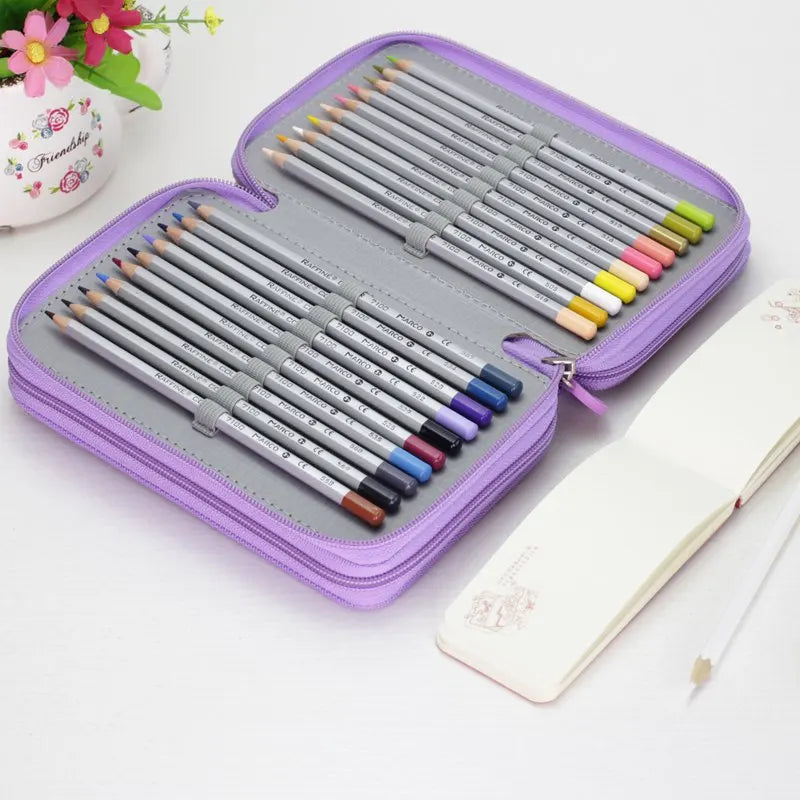 32/48/72 Holes Pencil Case for Colored Pencils Multifunction Large Capacity Art Drawing Pen Storage Bag School Stationery