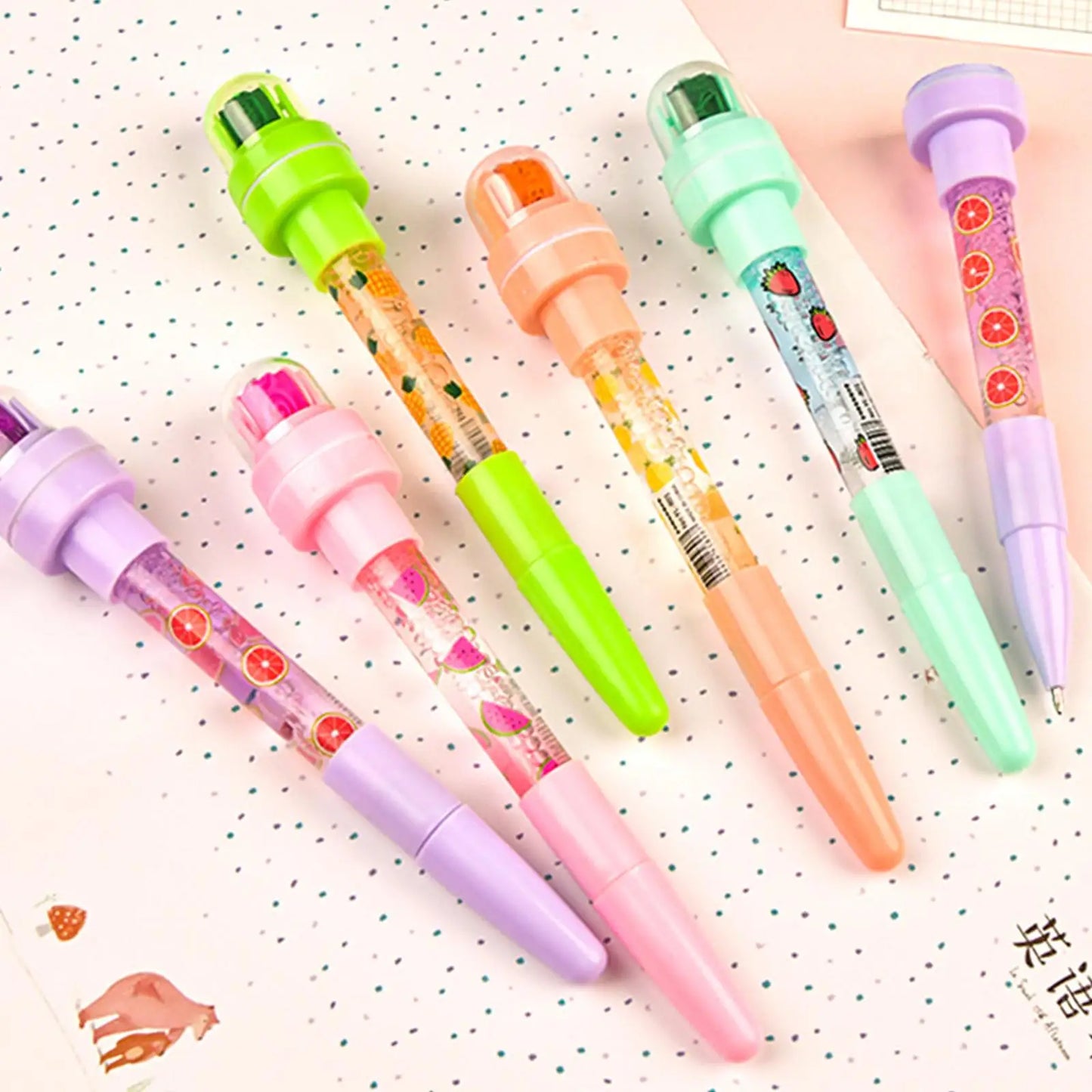 5 In 1 Children Cute Multifunctional Bubble Roller Seal Ballpoint Pen with Light Funny Magic Pen Children's Stationery Girl