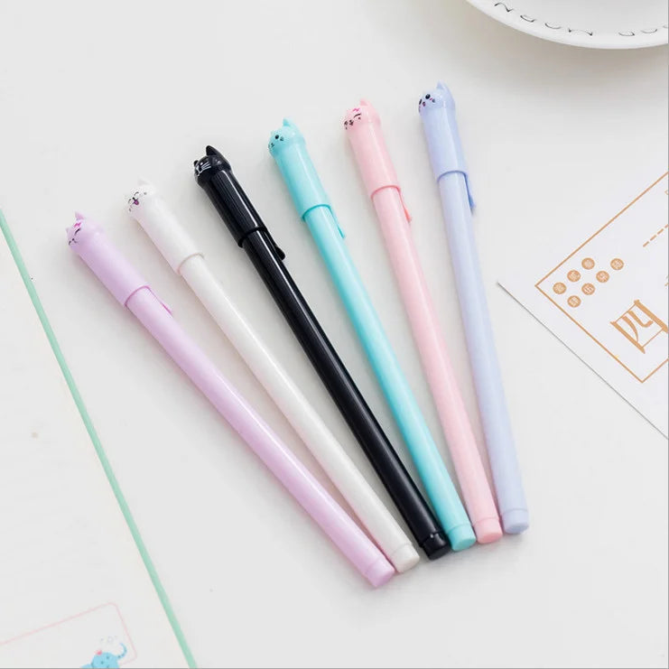 6 Piece Cute Creative Black Cat Gel Pen Stationery