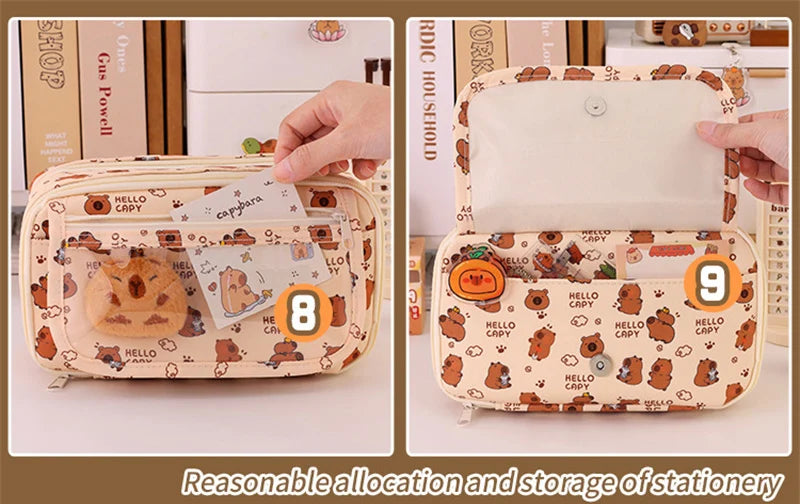 Capybara Multi-Layer Large Capacity Pencil Case Cartoon Stationery Organizer Cute Multi-Functional Pen Pouch for School Supplies