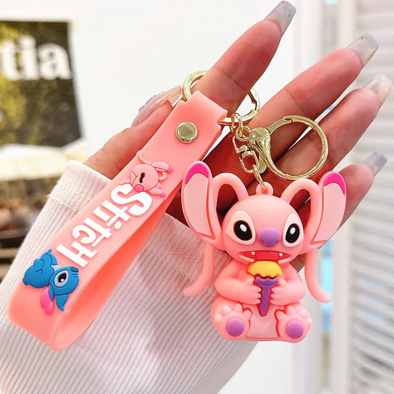 Wholesale Anime Disney Keychain Mickey Mouse Minnie Lilo & Stitch New Cartoon Keyring Key Chain Car Pendant Kids Toys Gifts
