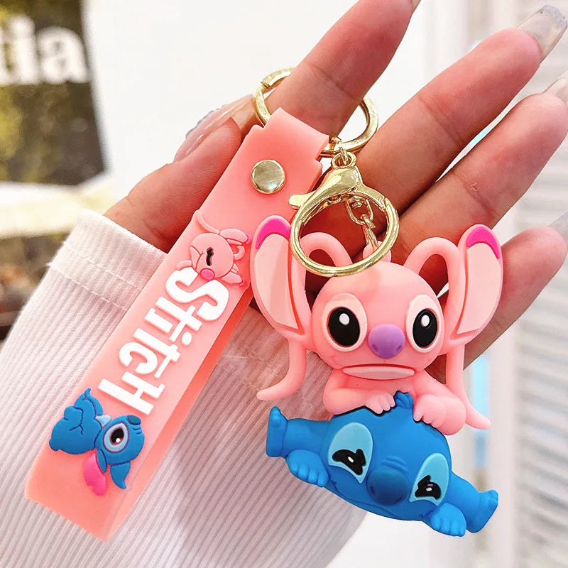 Wholesale Anime Disney Keychain Mickey Mouse Minnie Lilo & Stitch New Cartoon Keyring Key Chain Car Pendant Kids Toys Gifts