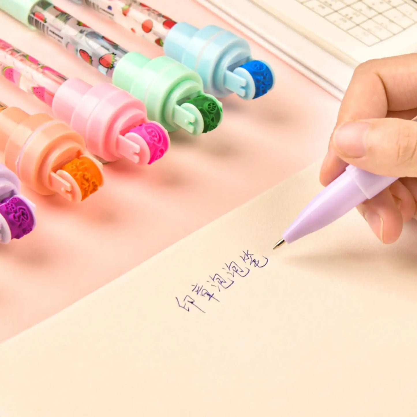 5 In 1 Children Cute Multifunctional Bubble Roller Seal Ballpoint Pen with Light Funny Magic Pen Children's Stationery Girl
