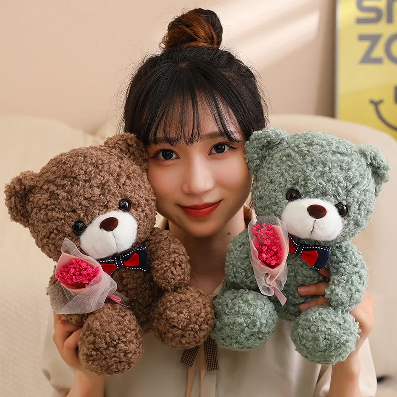 25Cm Kawaii Hug Bouquet Teddy Bear Plush Toy Stuffed Super Soft Bow Tie Bear Children'S Doll Girlfriend Kids Baby Christmas Gift