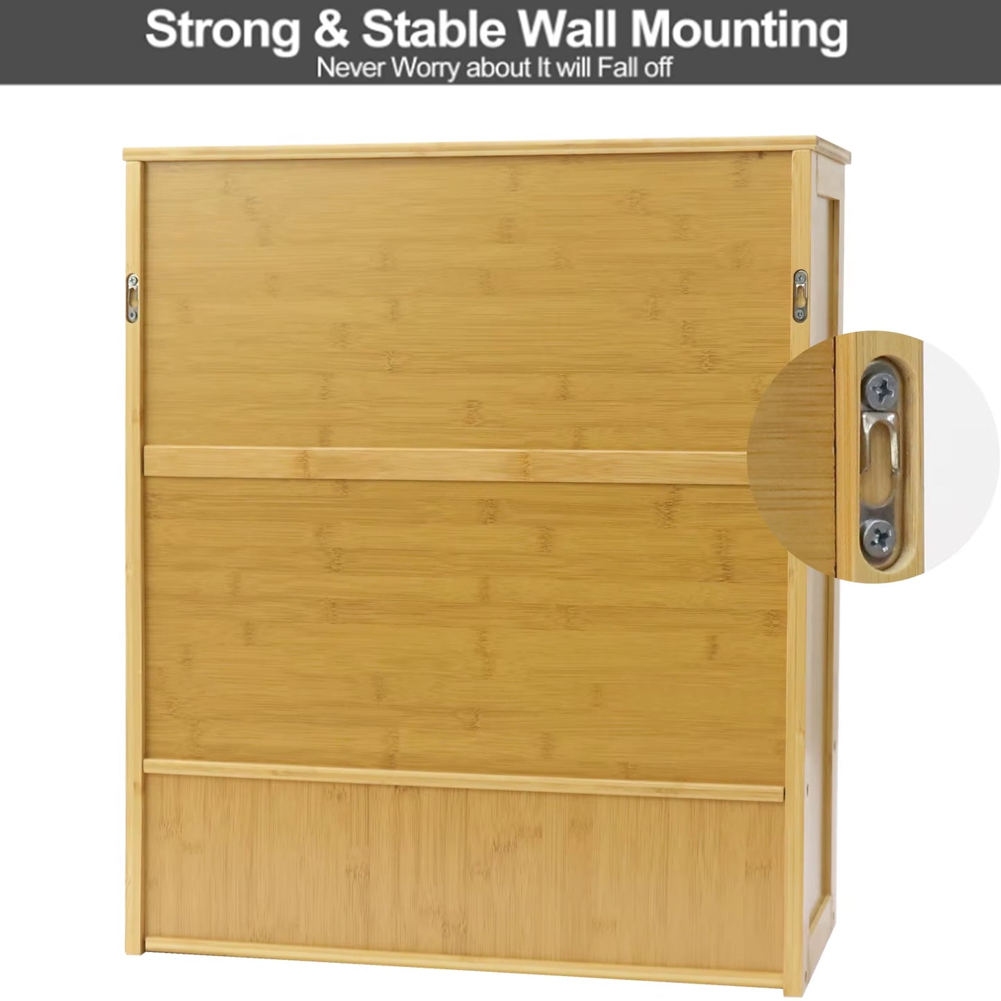 Natural Bamboo Wall-Mounted Bathroom and Kitchen Cabinet with 3-Tier Storage Organizer