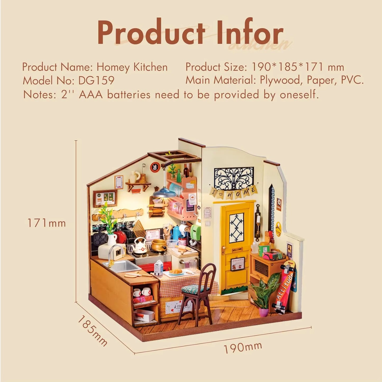 Robotime Rolife Cozy Kitchen 3D Wooden Puzzle DIY Miniature House Kit for Children DG159