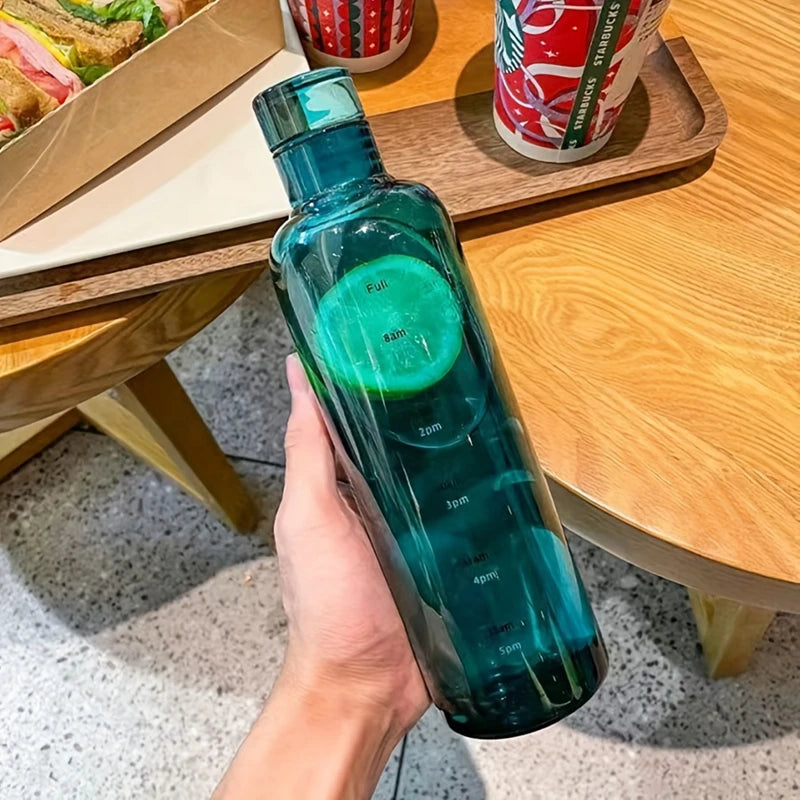 500Ml/16.9Oz Transparent Plastic Sport Water Bottle Time Marker Leakproof Juice Milk Cup Portable Kid School Gym Sport Cup
