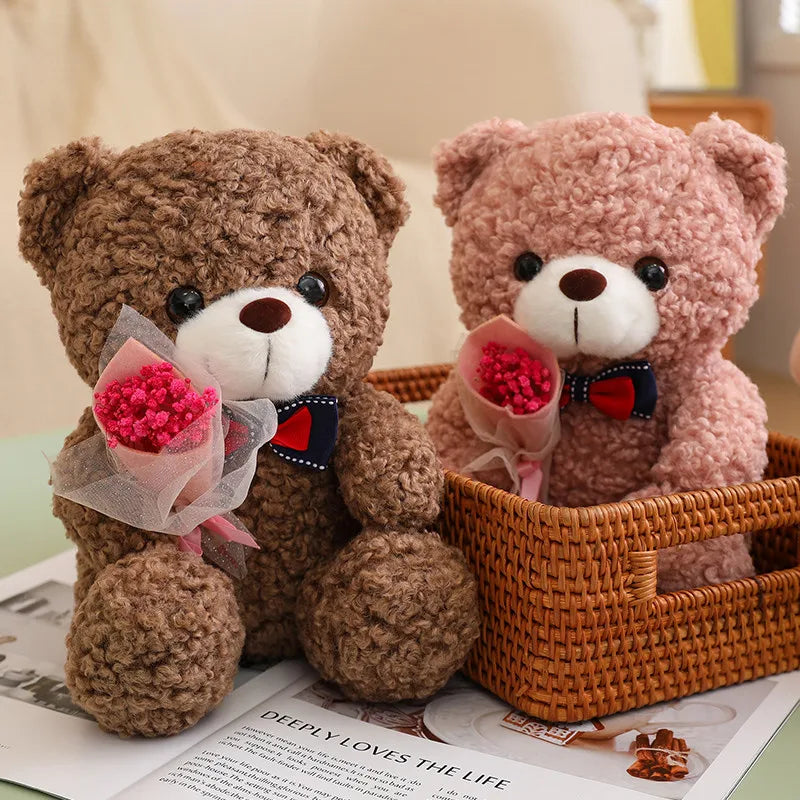 25Cm Kawaii Hug Bouquet Teddy Bear Plush Toy Stuffed Super Soft Bow Tie Bear Children'S Doll Girlfriend Kids Baby Christmas Gift