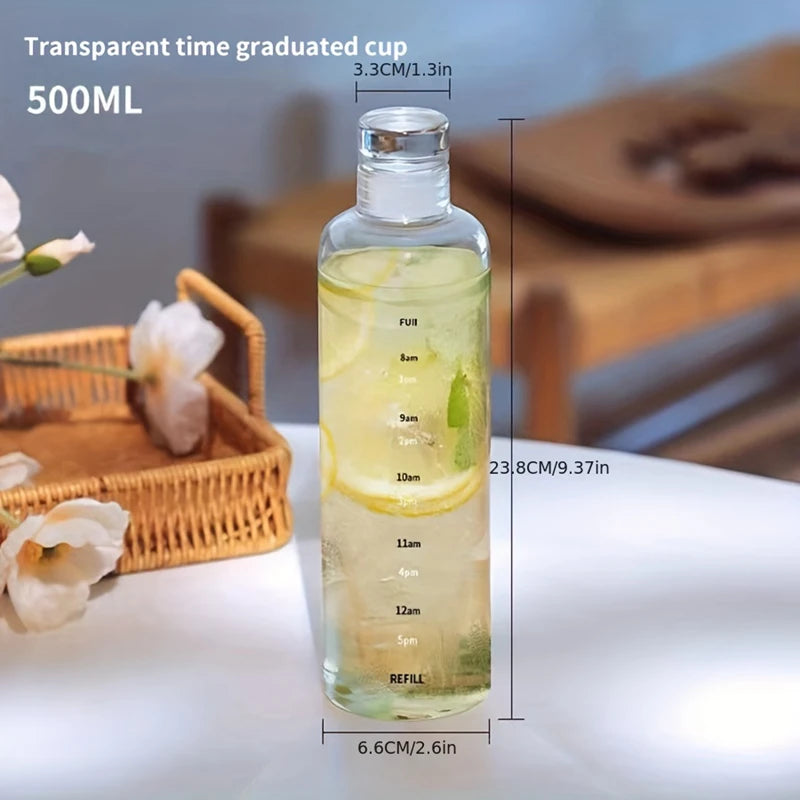 500Ml/16.9Oz Transparent Plastic Sport Water Bottle Time Marker Leakproof Juice Milk Cup Portable Kid School Gym Sport Cup