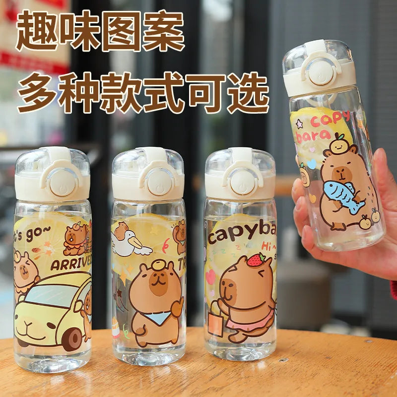 2025 Cross-Border Cartoon Capibala Double Drinking Cups 400Ml Portable Strap Sippy Cups Student Cups Children'S Plastic Cups.