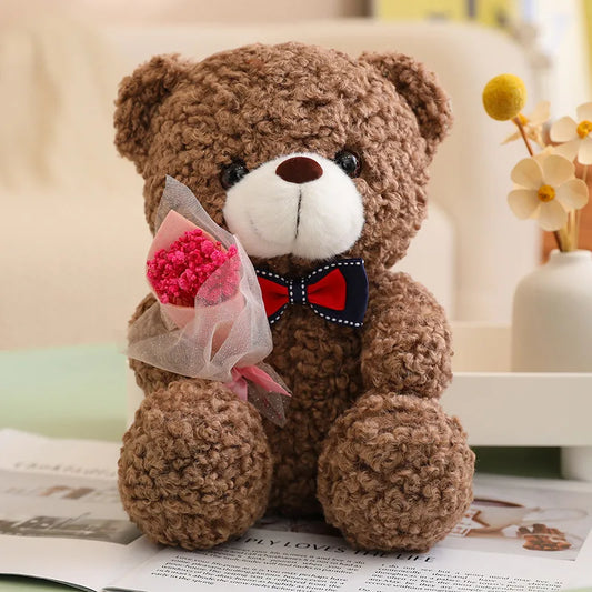 25Cm Kawaii Hug Bouquet Teddy Bear Plush Toy Stuffed Super Soft Bow Tie Bear Children'S Doll Girlfriend Kids Baby Christmas Gift