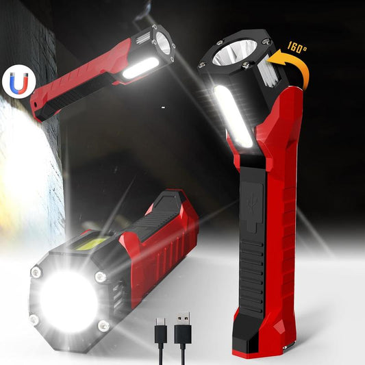 Rechargeable Work Light, 1200 Lumens Magnetic Work Light with 160° Rotating Swivel Head, Led Work Light, 6 Lighting Modes Mechanic Light for Car Repairing, Emergency