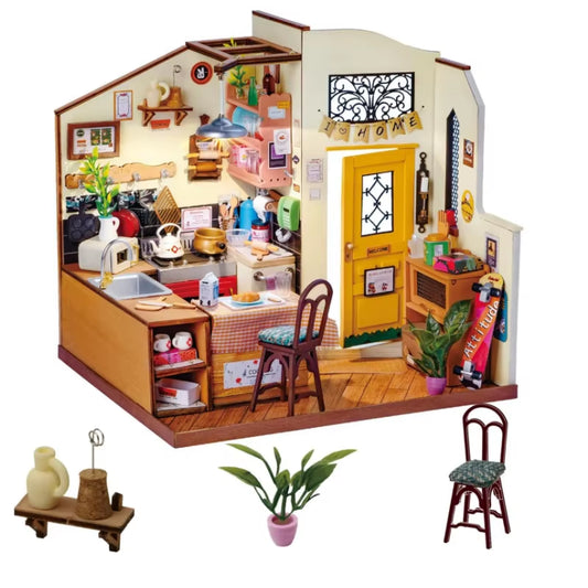 Robotime Rolife Cozy Kitchen 3D Wooden Puzzle DIY Miniature House Kit for Children DG159
