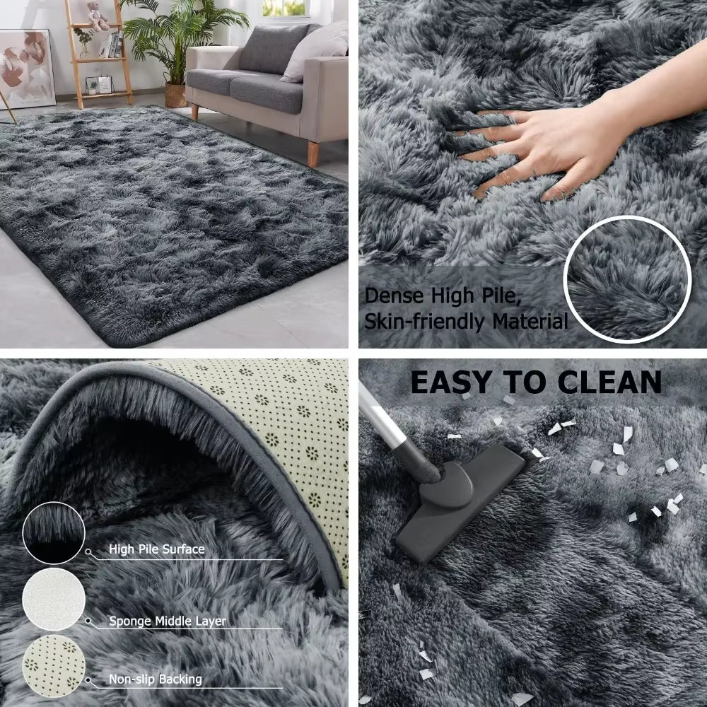 Plush Gray Velvet Carpet for Living Room and Bedroom - Soft, Fluffy Anti-Slip Area Rug for Home Decor and Children's Rooms