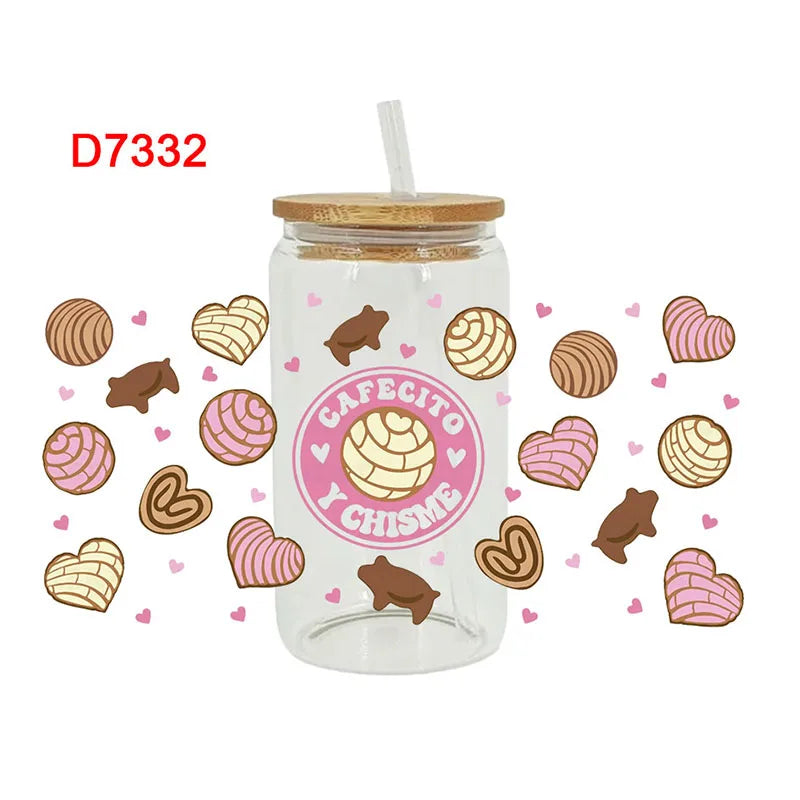Mexican Style UV DTF Cups Wrap Mexican Pan Breads Ticker DIY Label Transfer Sticker Waterproof Print 16Oz D7171