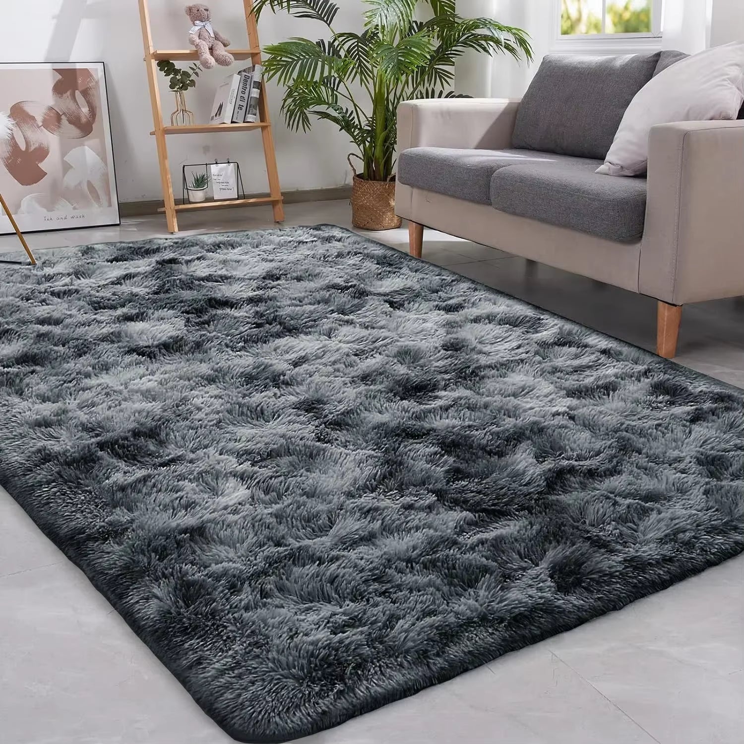 Plush Gray Velvet Carpet for Living Room and Bedroom - Soft, Fluffy Anti-Slip Area Rug for Home Decor and Children's Rooms