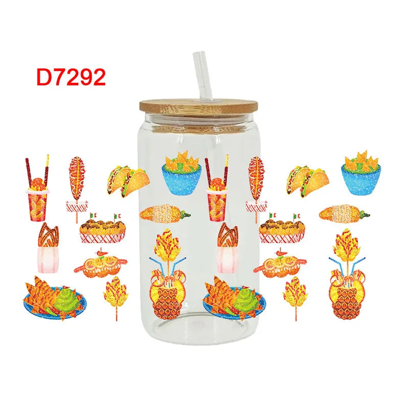 Mexican Style UV DTF Cups Wrap Mexican Pan Breads Ticker DIY Label Transfer Sticker Waterproof Print 16Oz D7171