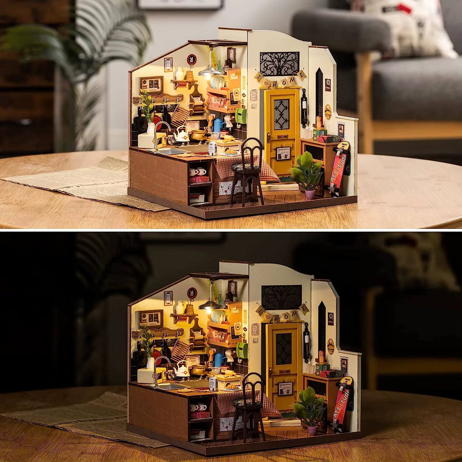 Robotime Rolife Cozy Kitchen 3D Wooden Puzzle DIY Miniature House Kit for Children DG159