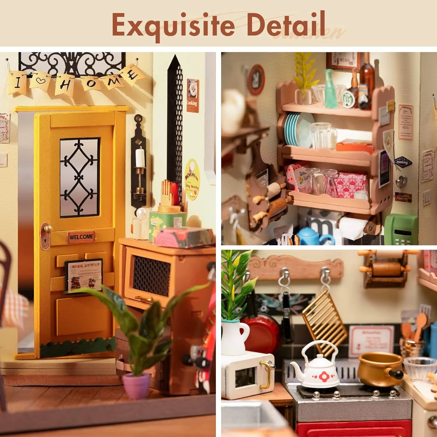 Robotime Rolife Cozy Kitchen 3D Wooden Puzzle DIY Miniature House Kit for Children DG159