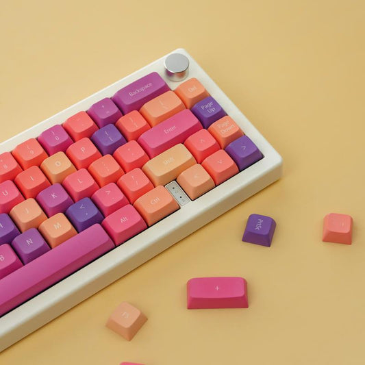Sunset Sorbet Keycaps - Aesthetic Colorful Keys for Mechanical Keyboards - Yellow Pink Purple Orange Cherry Profile Set for Pc Gaming and Work Desk Setups - Gifts for Gamers