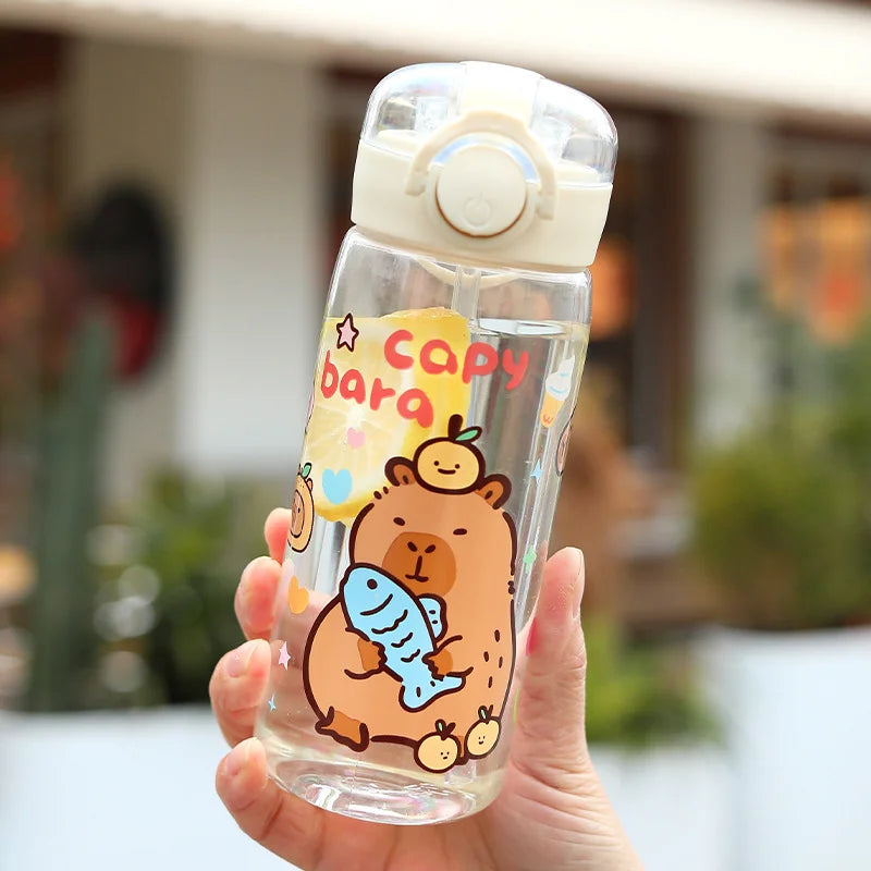 2025 Cross-Border Cartoon Capibala Double Drinking Cups 400Ml Portable Strap Sippy Cups Student Cups Children'S Plastic Cups.
