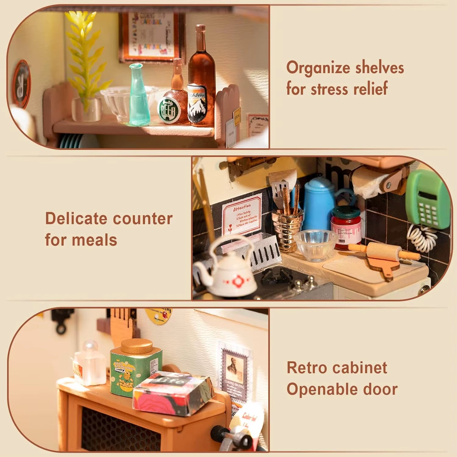 Robotime Rolife Cozy Kitchen 3D Wooden Puzzle DIY Miniature House Kit for Children DG159