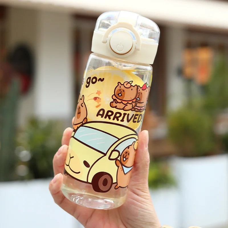 2025 Cross-Border Cartoon Capibala Double Drinking Cups 400Ml Portable Strap Sippy Cups Student Cups Children'S Plastic Cups.