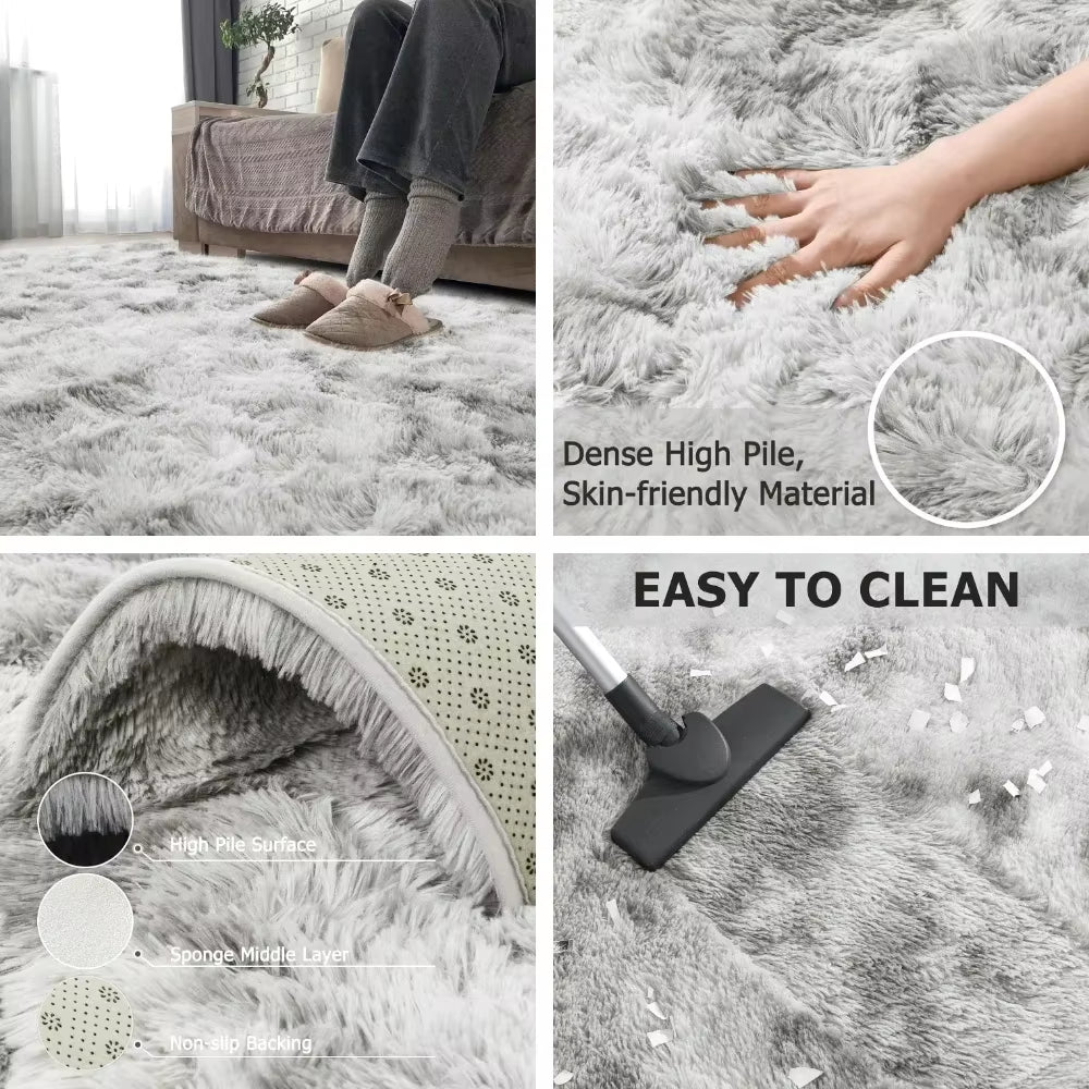 Plush Gray Velvet Carpet for Living Room and Bedroom - Soft, Fluffy Anti-Slip Area Rug for Home Decor and Children's Rooms