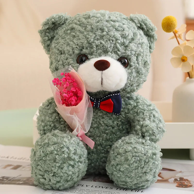 25Cm Kawaii Hug Bouquet Teddy Bear Plush Toy Stuffed Super Soft Bow Tie Bear Children'S Doll Girlfriend Kids Baby Christmas Gift