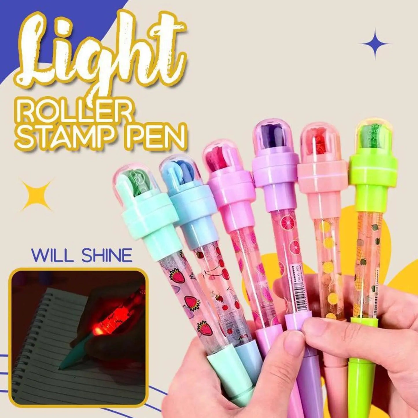 5 In 1 Children Cute Multifunctional Bubble Roller Seal Ballpoint Pen with Light Funny Magic Pen Children's Stationery Girl