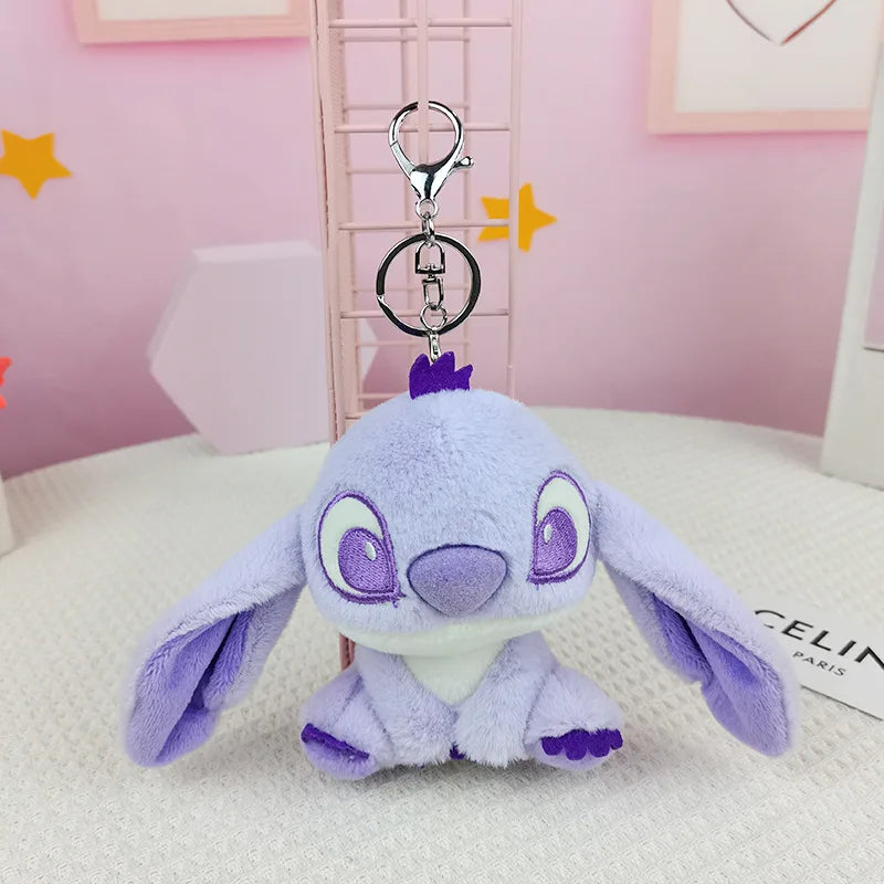 12CM Disney Stitch Plush Keychain Kawaii Action Figures Cartoon Backpack Pendant Cute Doll Keyring Bag Car Pendant Stuffed Toys