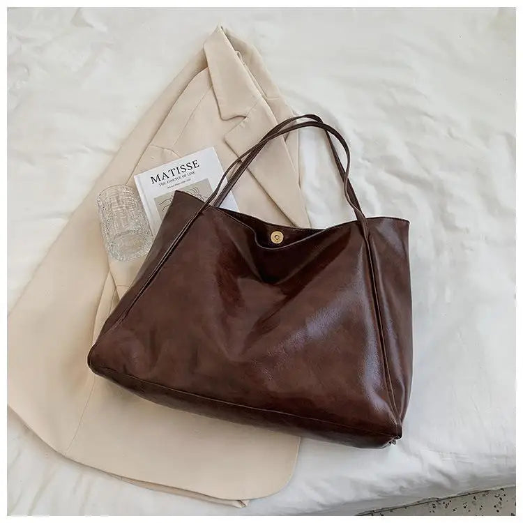 Wholesale New Fashion Tote Bag Solid PU Large Capacity Women'S Shopping Travel Handbag Shoulder Bag