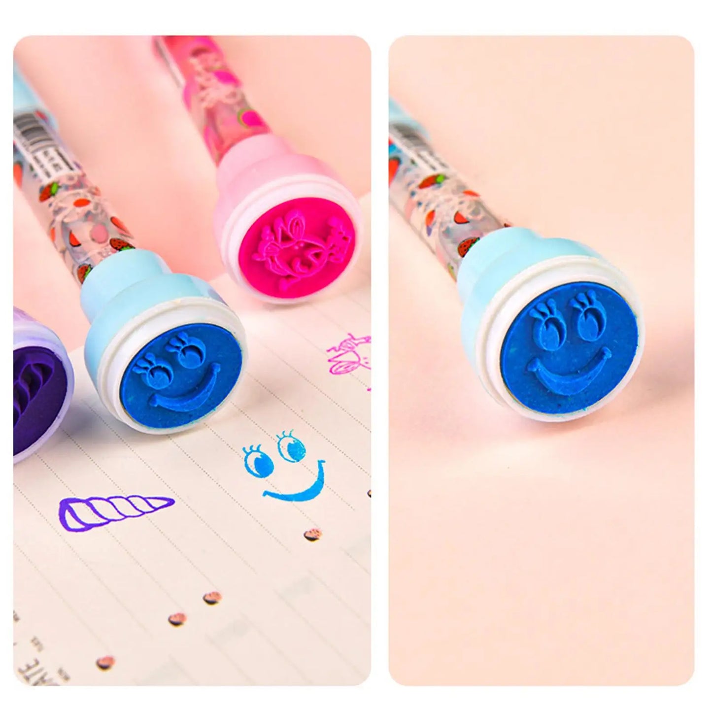 5 In 1 Children Cute Multifunctional Bubble Roller Seal Ballpoint Pen with Light Funny Magic Pen Children's Stationery Girl