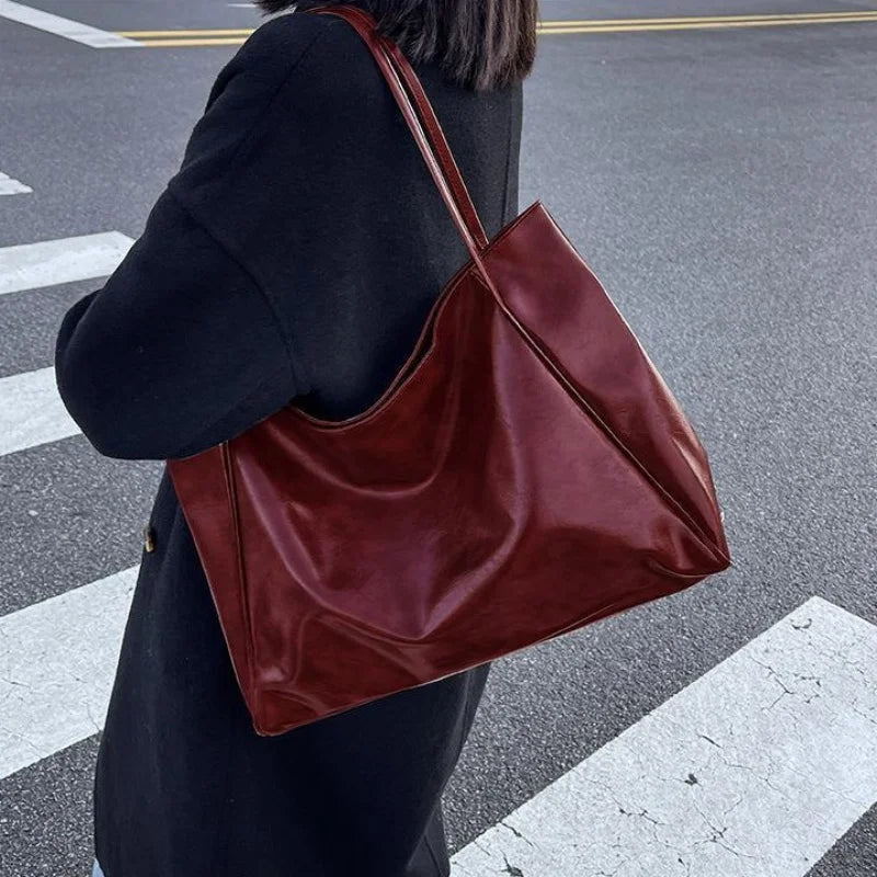 Wholesale New Fashion Tote Bag Solid PU Large Capacity Women'S Shopping Travel Handbag Shoulder Bag
