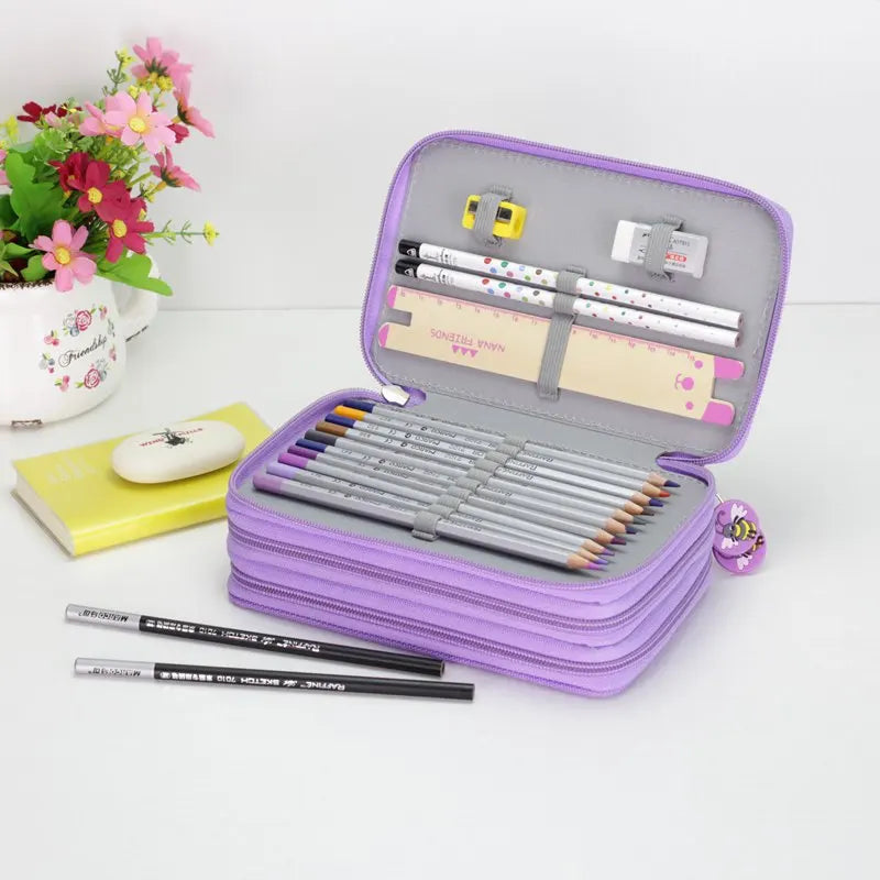 32/48/72 Holes Pencil Case for Colored Pencils Multifunction Large Capacity Art Drawing Pen Storage Bag School Stationery