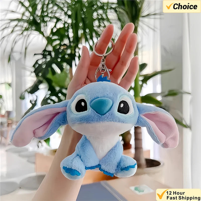 12CM Disney Stitch Plush Keychain Kawaii Action Figures Cartoon Backpack Pendant Cute Doll Keyring Bag Car Pendant Stuffed Toys