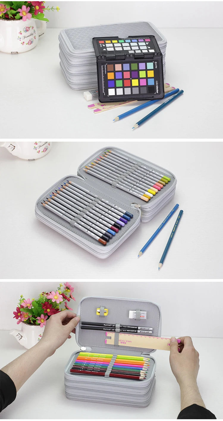 32/48/72 Holes Pencil Case for Colored Pencils Multifunction Large Capacity Art Drawing Pen Storage Bag School Stationery