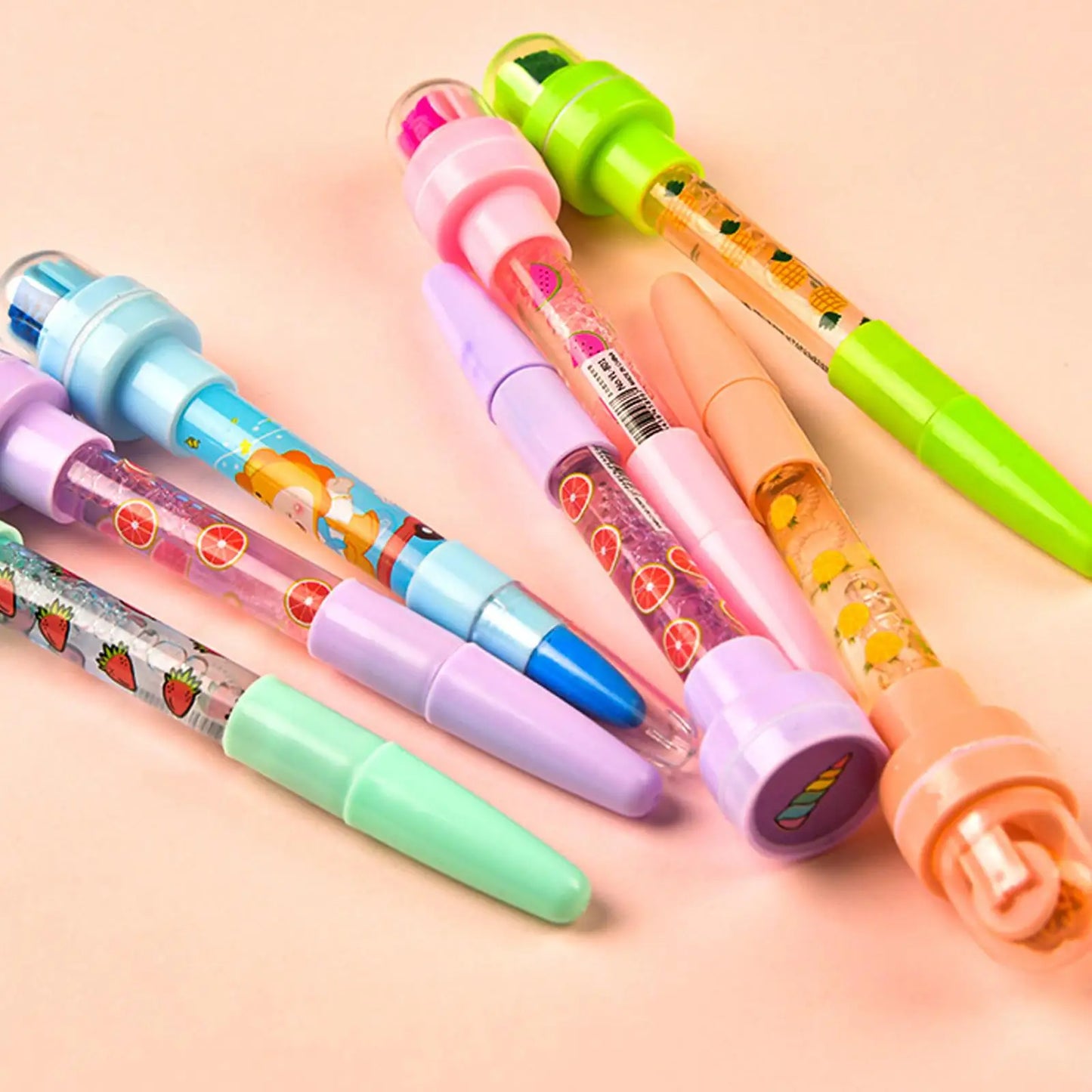 5 In 1 Children Cute Multifunctional Bubble Roller Seal Ballpoint Pen with Light Funny Magic Pen Children's Stationery Girl