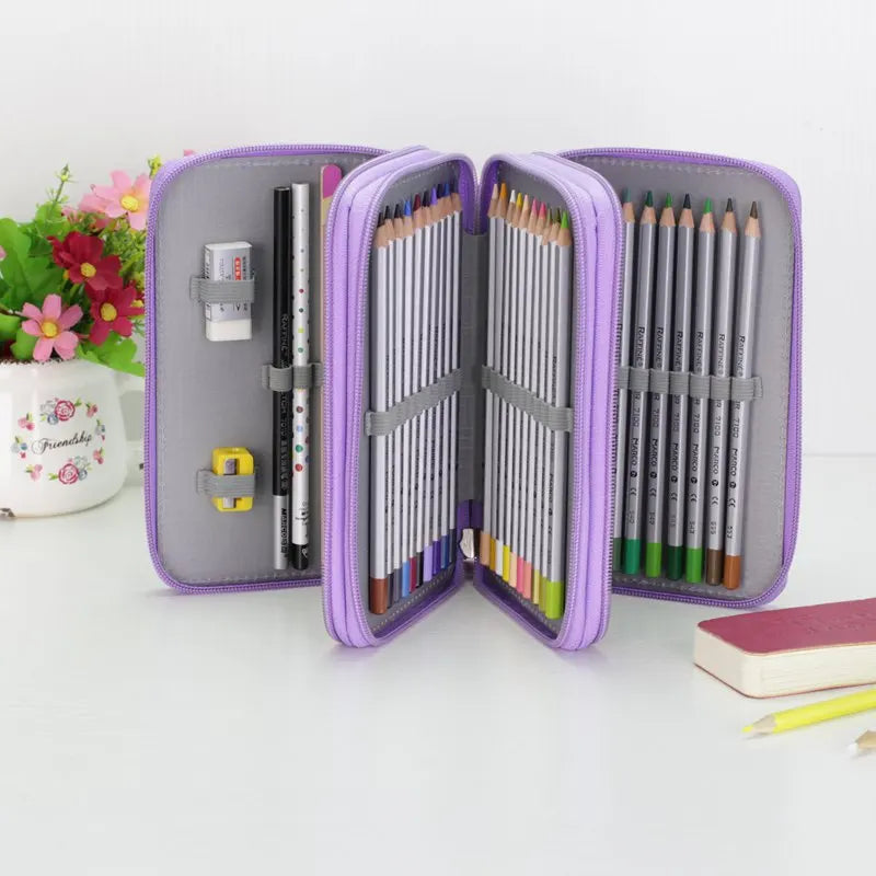 32/48/72 Holes Pencil Case for Colored Pencils Multifunction Large Capacity Art Drawing Pen Storage Bag School Stationery