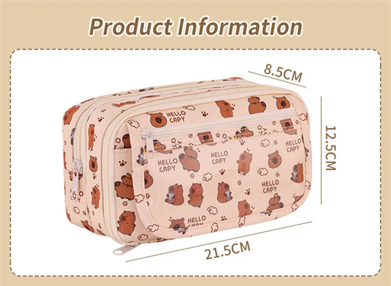 Capybara Multi-Layer Large Capacity Pencil Case Cartoon Stationery Organizer Cute Multi-Functional Pen Pouch for School Supplies